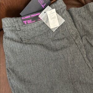 Ladies Plus Classic Trousers in Black and White Herringbone